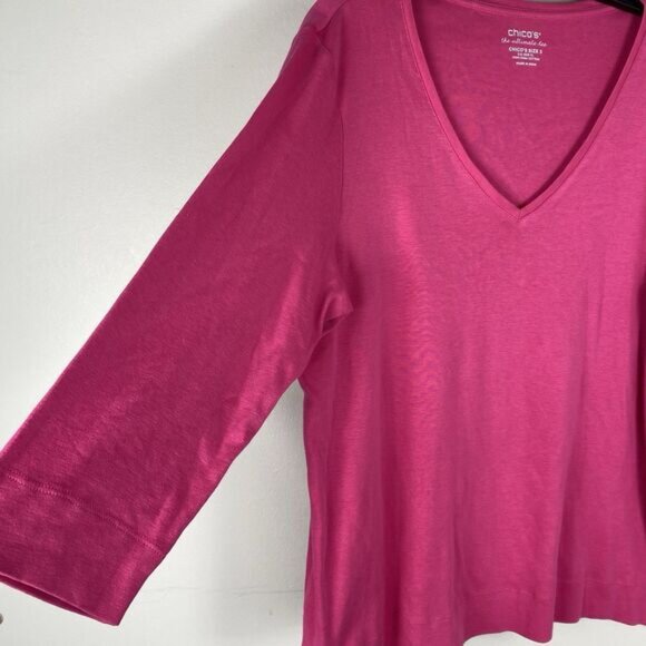 Chicos The Ultimate Tee Top Womans Sz 3 / XL Round Neck 3/4 Sleeve Pink Stretch - Picture 3 of 6